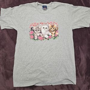 Time 2 Celebrate women’s cat print short sleeve gray shirt size Large